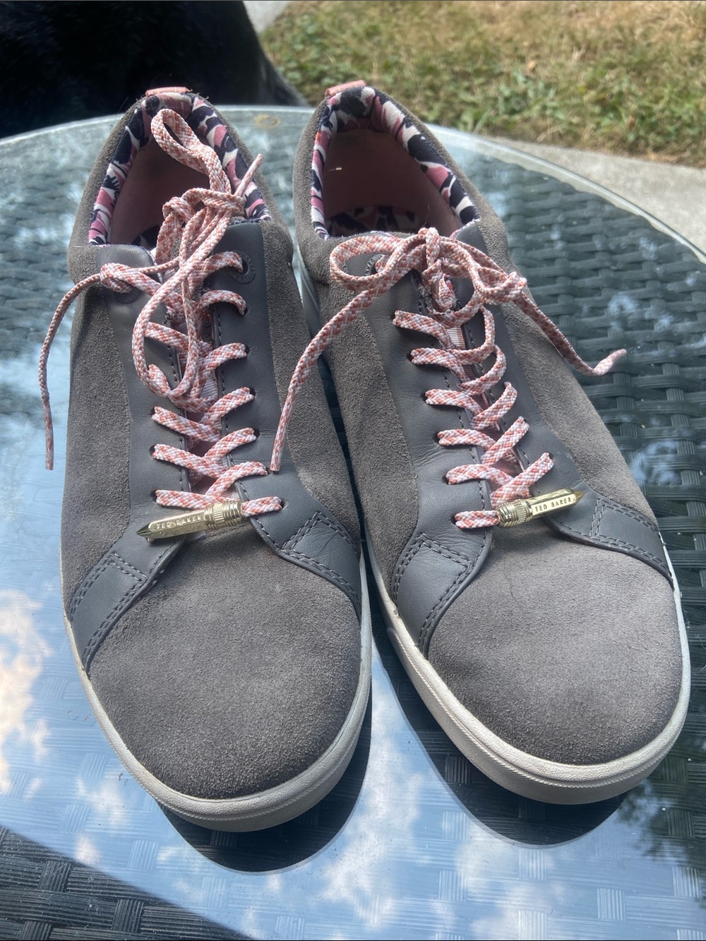 Ted Baker Gray Suede Sneakers with Pink Laces